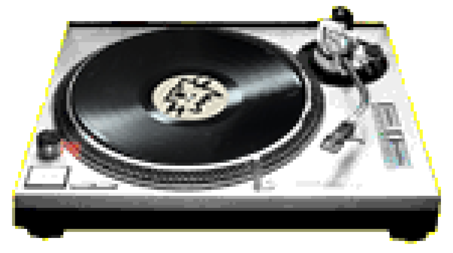 white label vinyl record with cat logo drawing playing on turntable